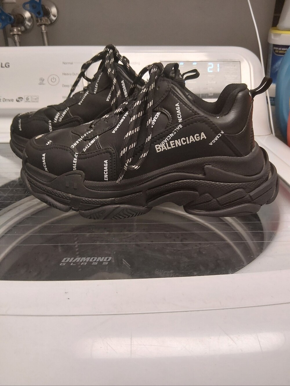 Balenciaga Black Triple S Lace-Up allover Logo Sneakers(Yes Their Real!!!) - Picture 4 of 16